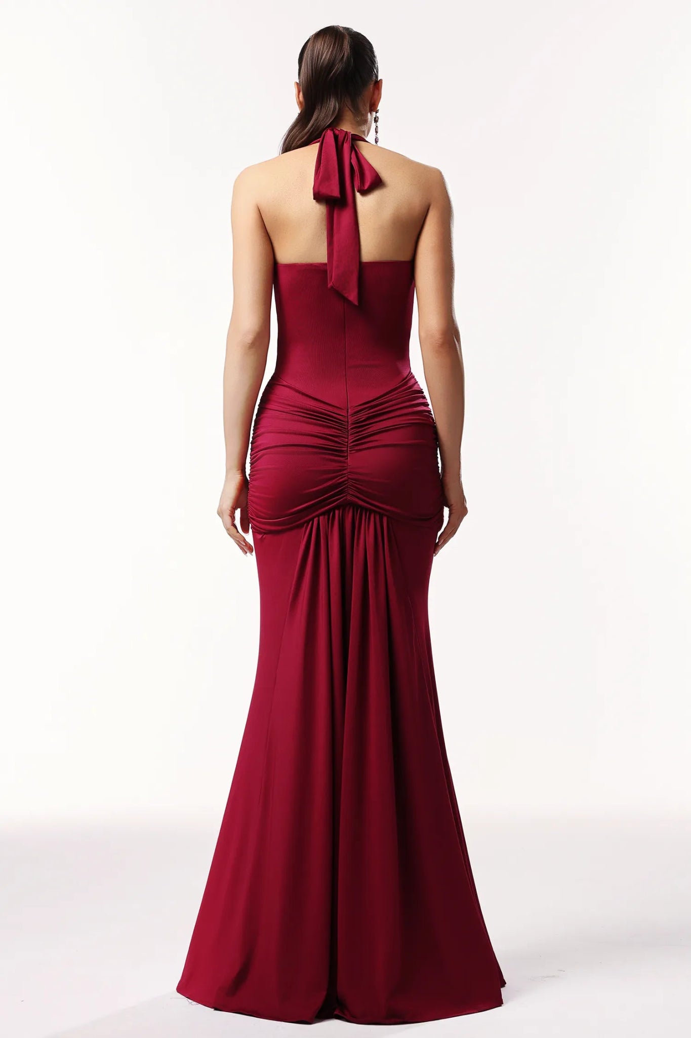 Amica Ruched Halter Maxi Dress – Deep Wine Elegance - Styled Collective