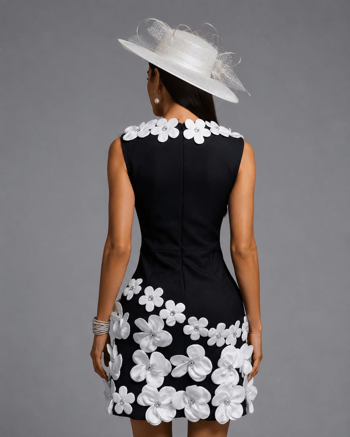 Aveline Black & White 3D Floral Derby Day Mini Dress - Styled Collective