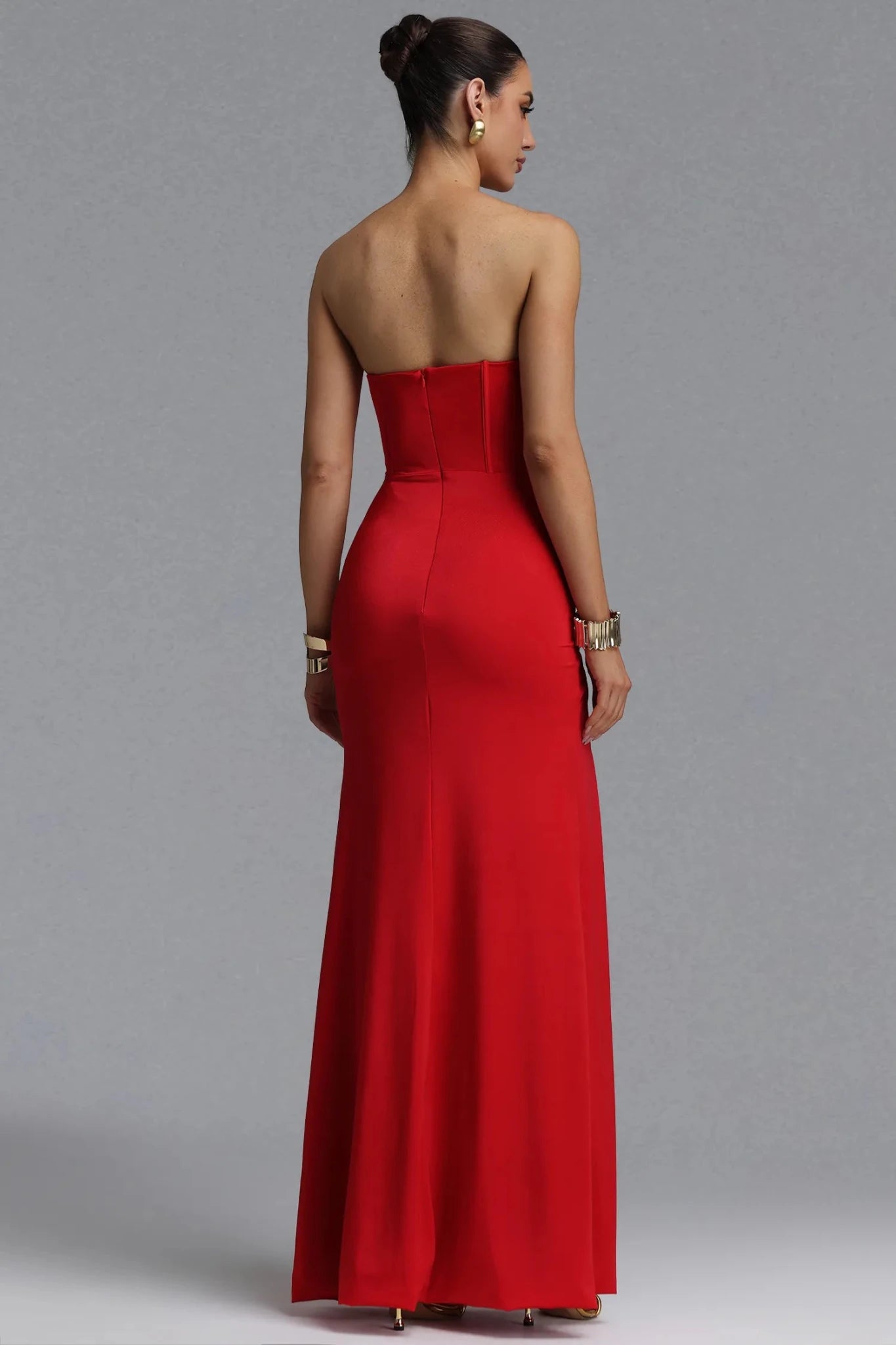 Devina Strapless Draped Maxi Dress – Red - Styled Collective