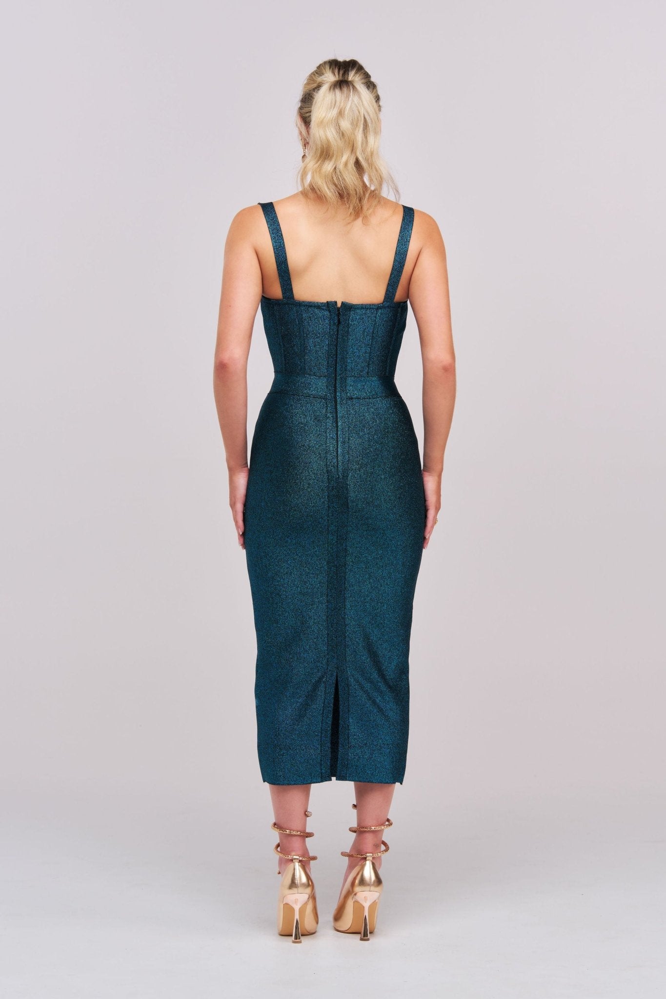 Harlowe Metallic Midi Dress – Teal - Styled Collective