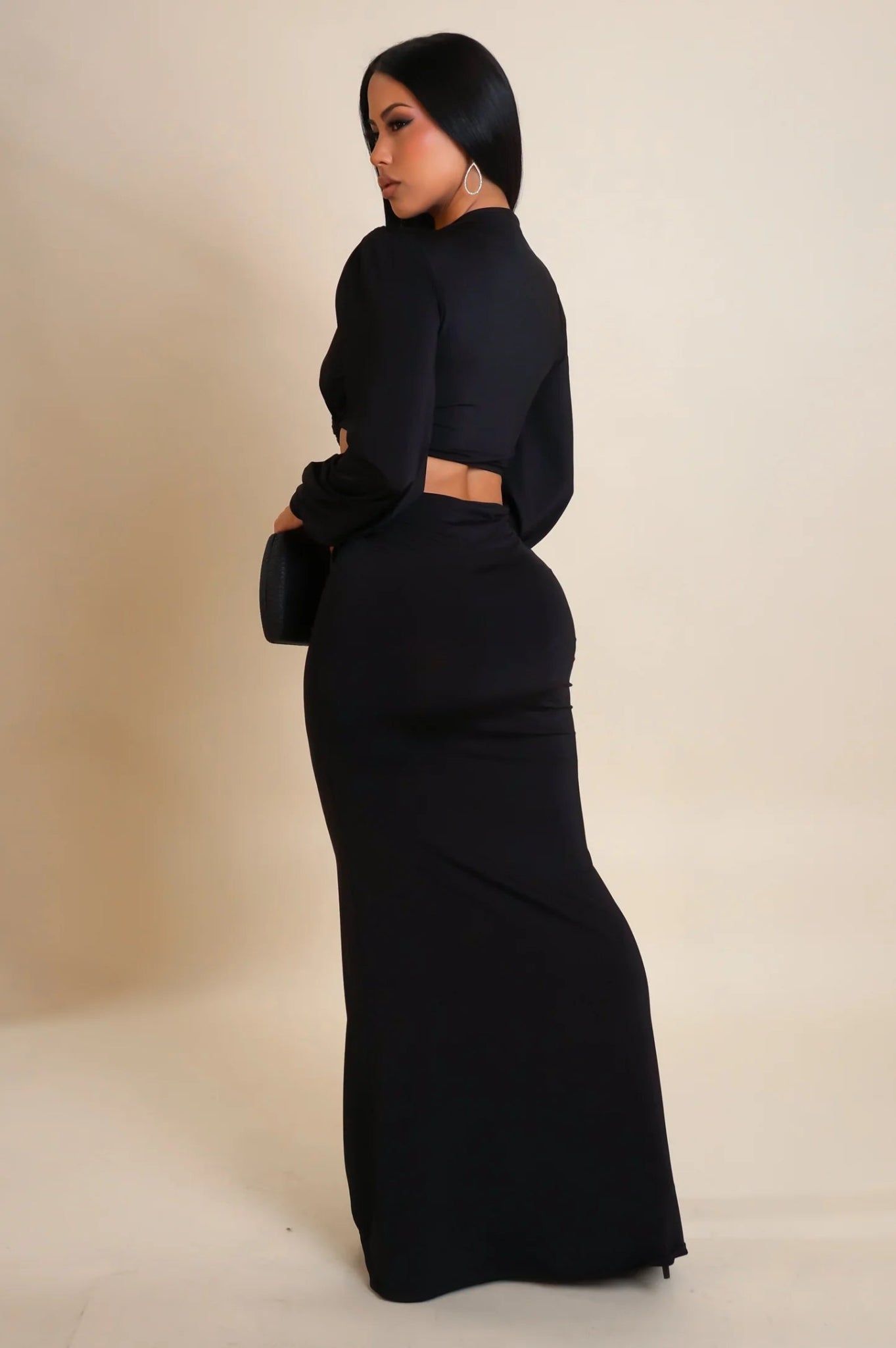 Here Again Long Sleeve Cutout Maxi Dress - Styled Collective