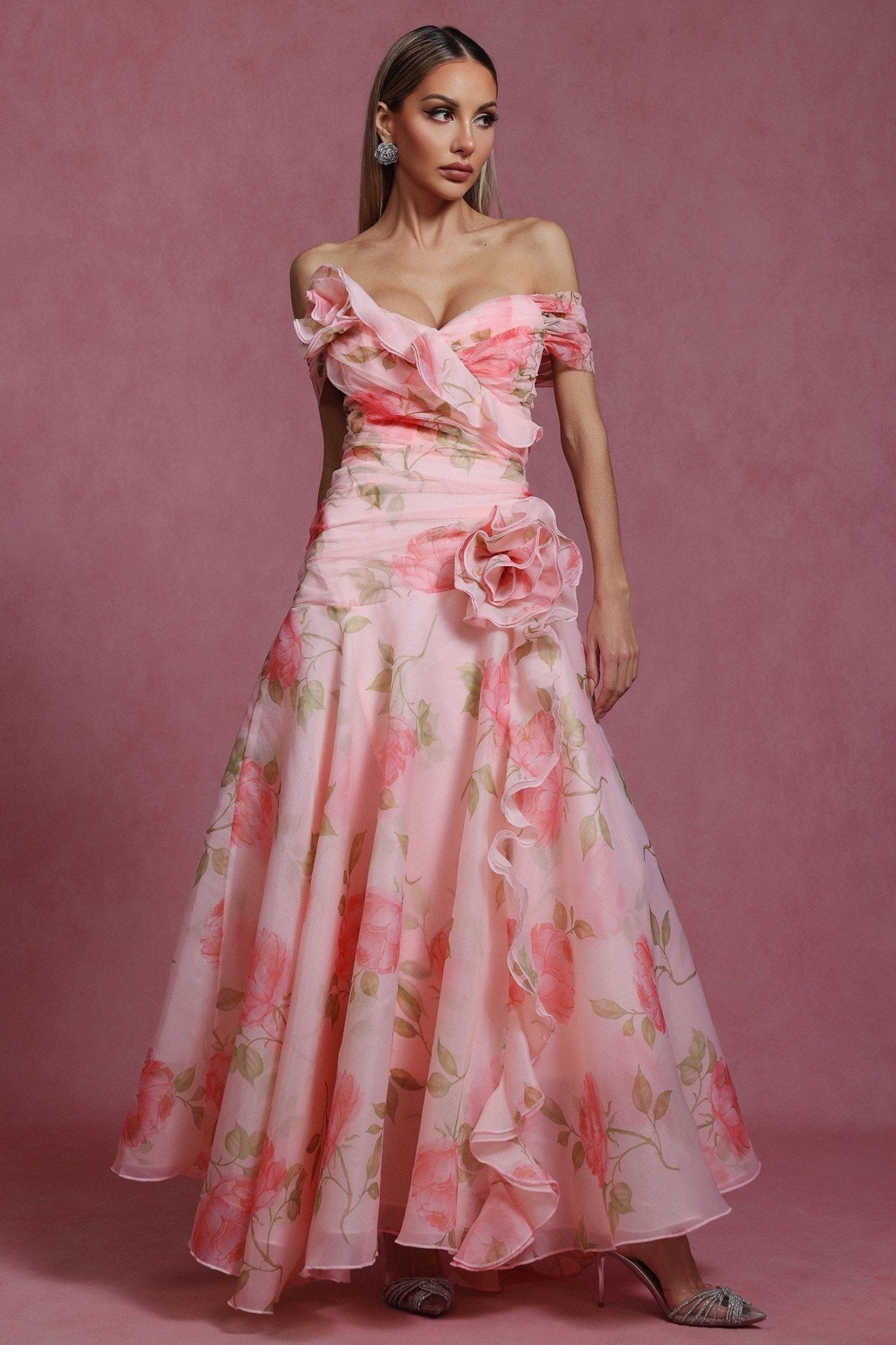 Isabelle – Off - Shoulder Floral Ruffle Gown - Styled Collective