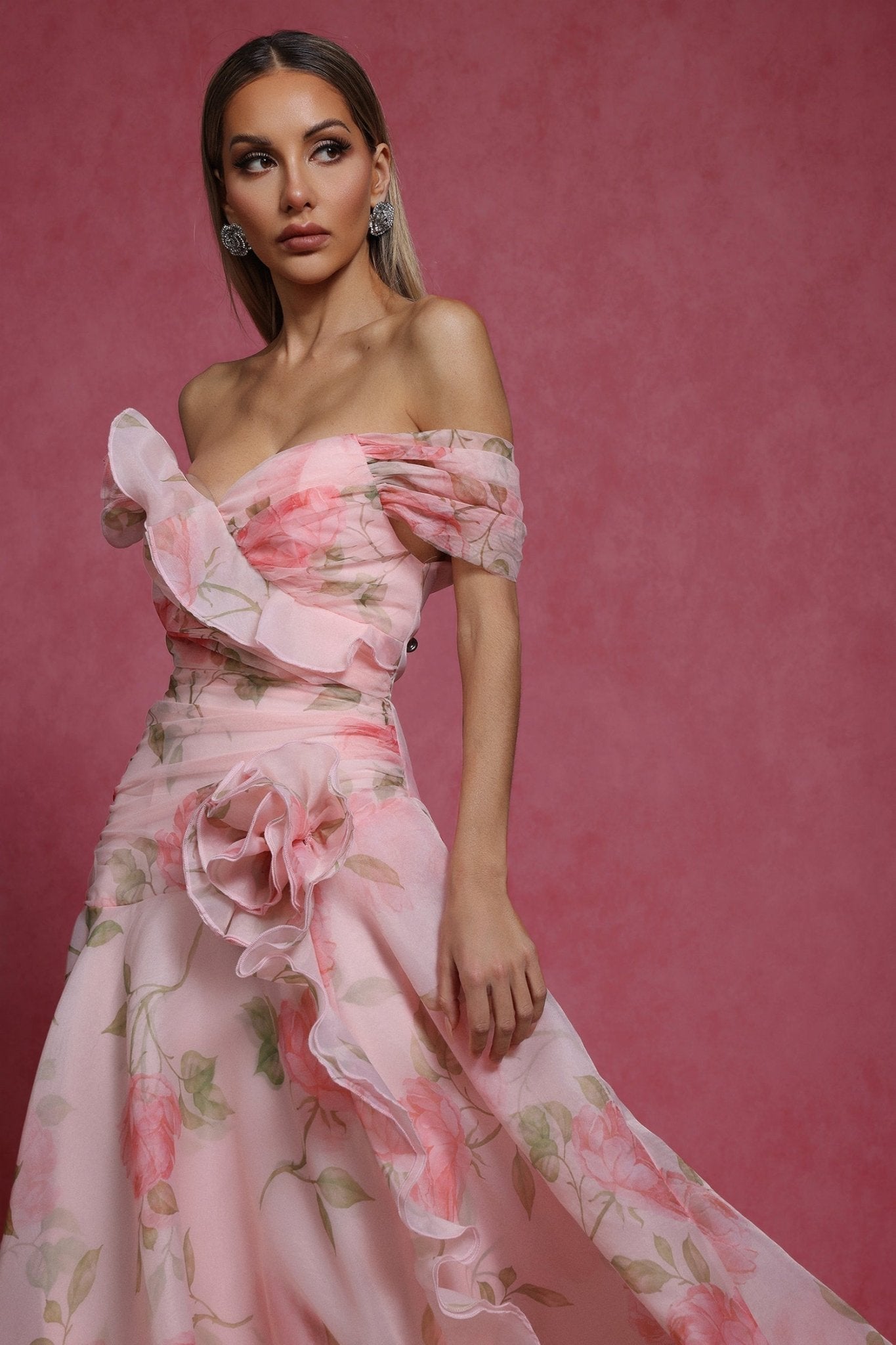 Isabelle – Off - Shoulder Floral Ruffle Gown - Styled Collective