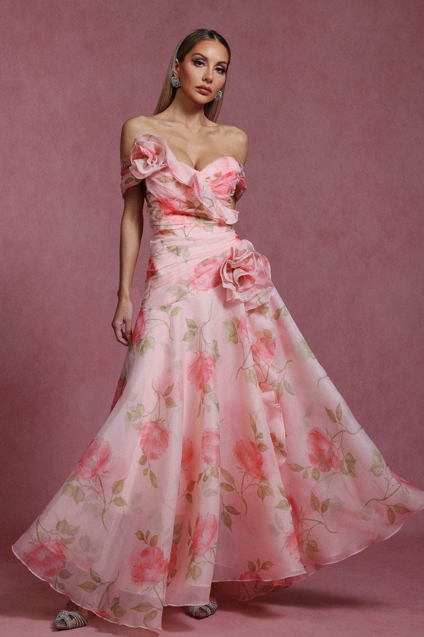 Isabelle Off-Shoulder Floral Evening Gown  Blush Pink S (8)