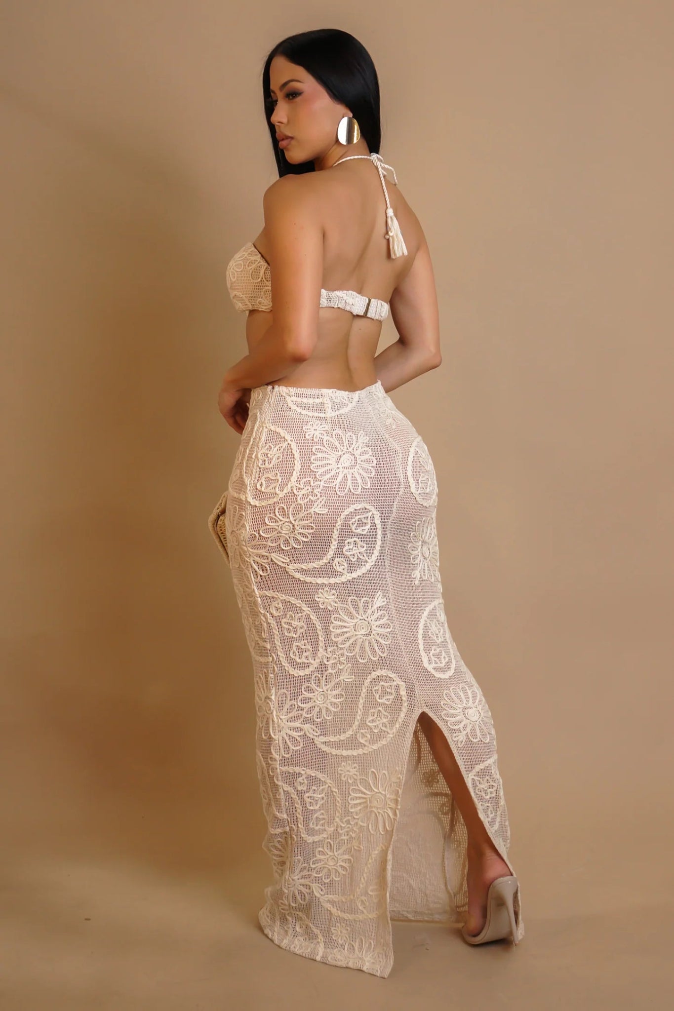 Isla Macramé Dress. Crochet Cut - Out Maxi - Cream - Styled Collective