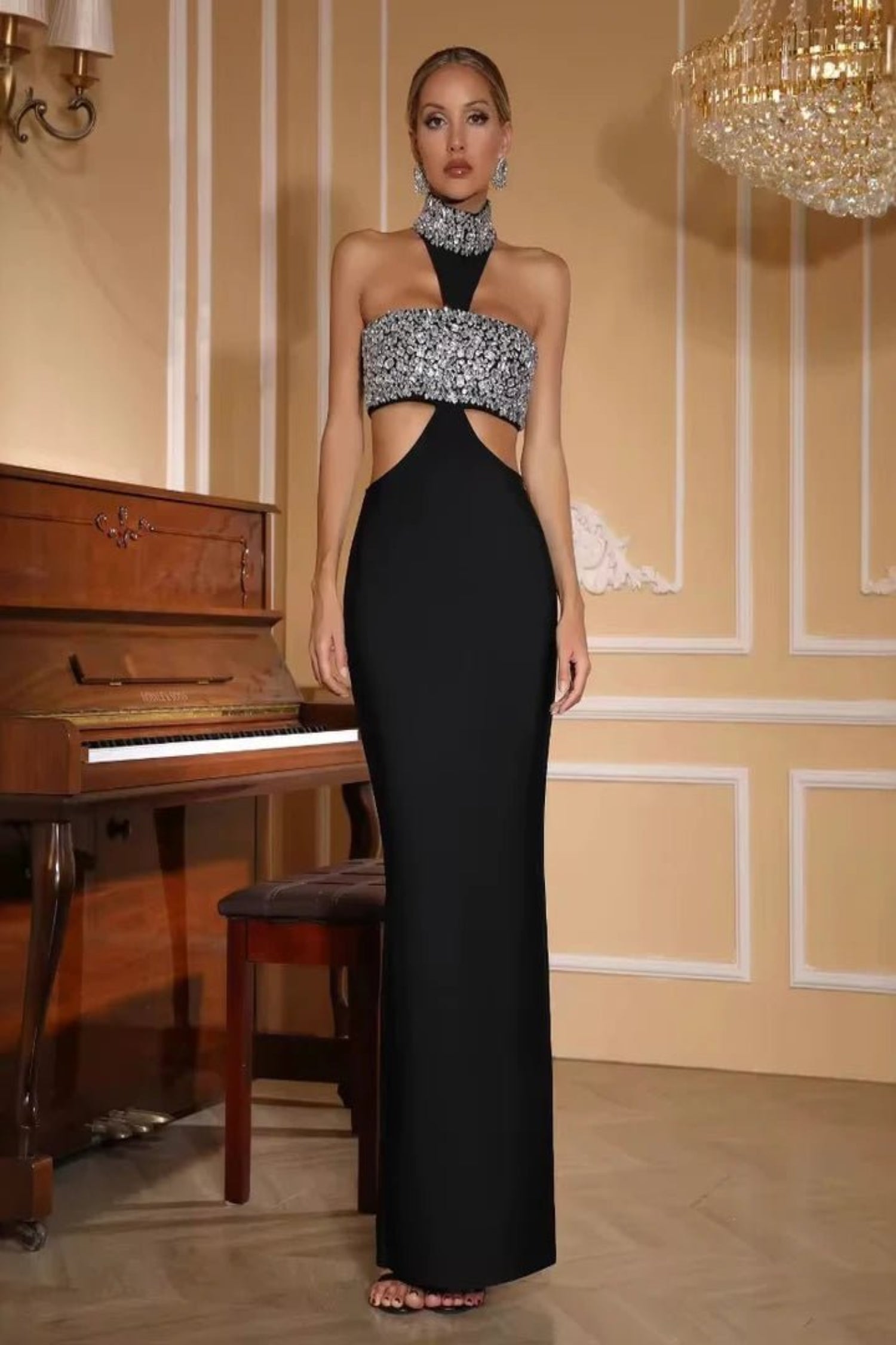 Islay Halter Diamond Hollow Out Bandage Maxi Dress - Styled Collective