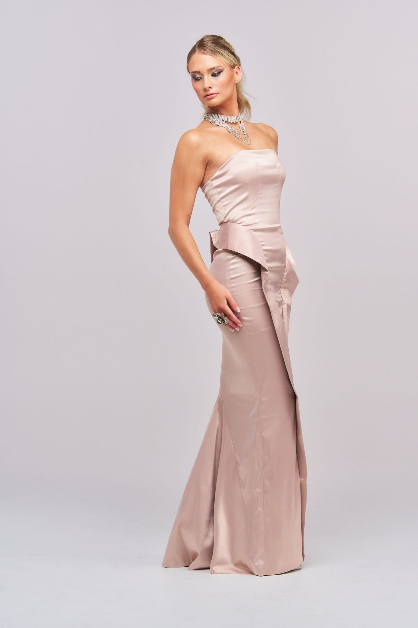 Ivana Champagne Column Maxi Dress - Styled Collective