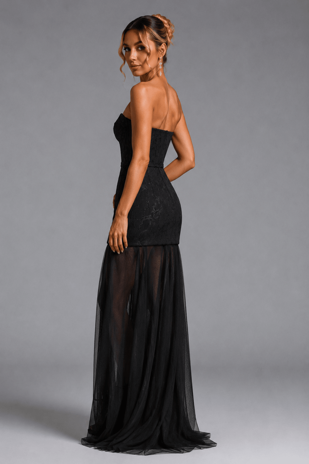 Kezia Floral Jacquard Tulle Maxi Dress - Black | Styled Collective - Styled Collective