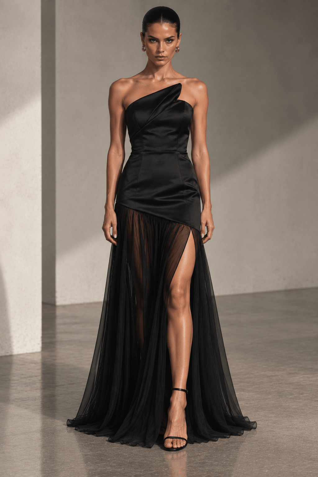 Lavanya Structured Sheer Maxi Dress Black - black tie event dress - pre order - Styled Collective