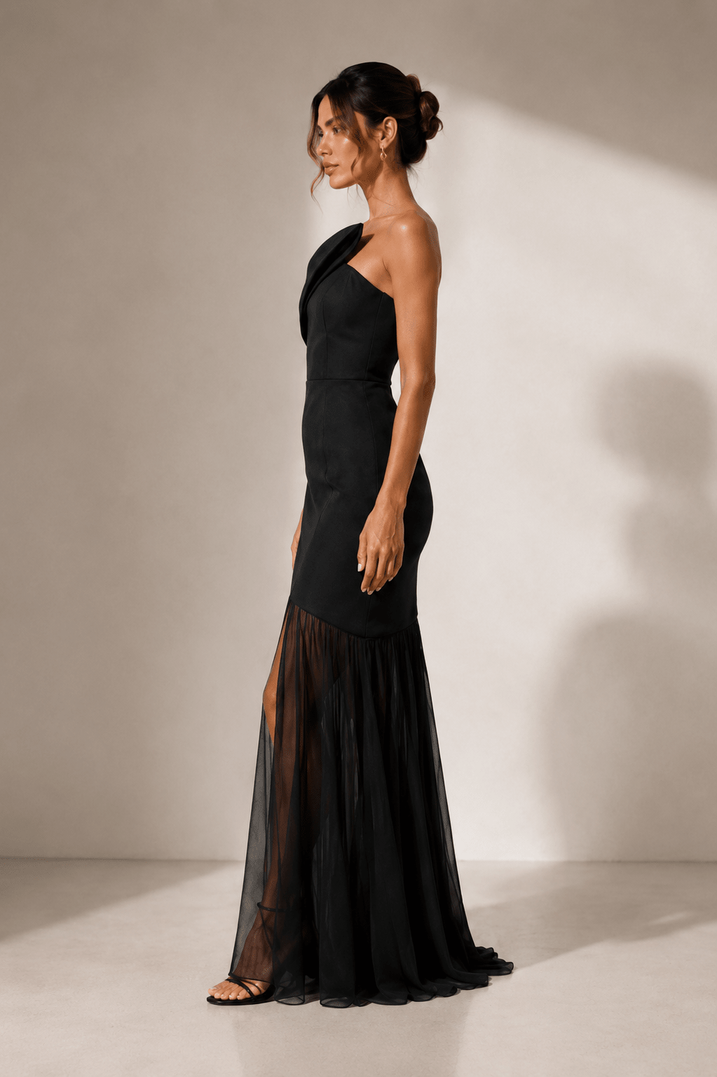 Lavanya Structured Sheer Maxi Dress Black - pre order - Styled Collective