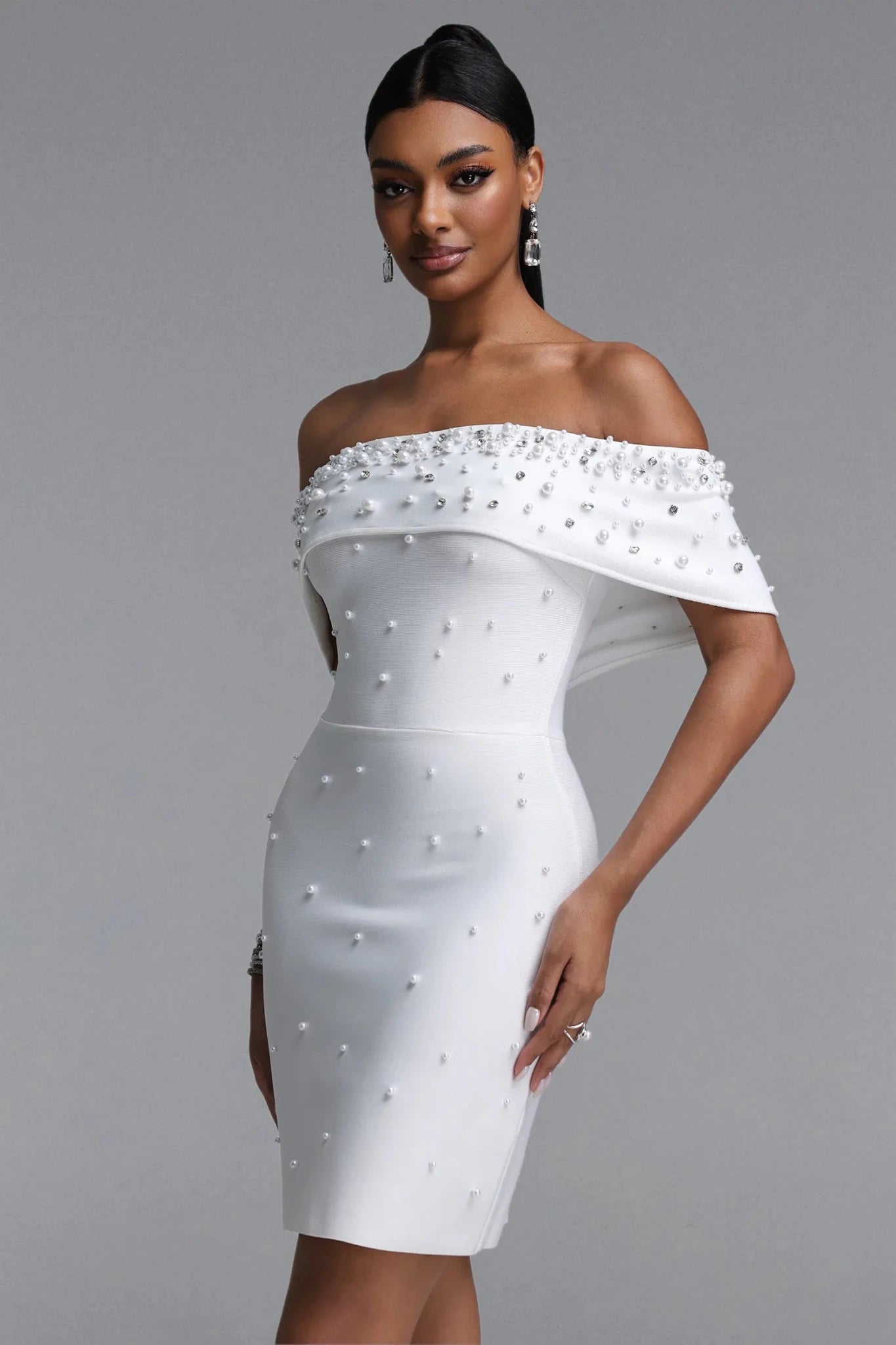 Lucy Pearl Embellished Mini Dress – White - Styled Collective
