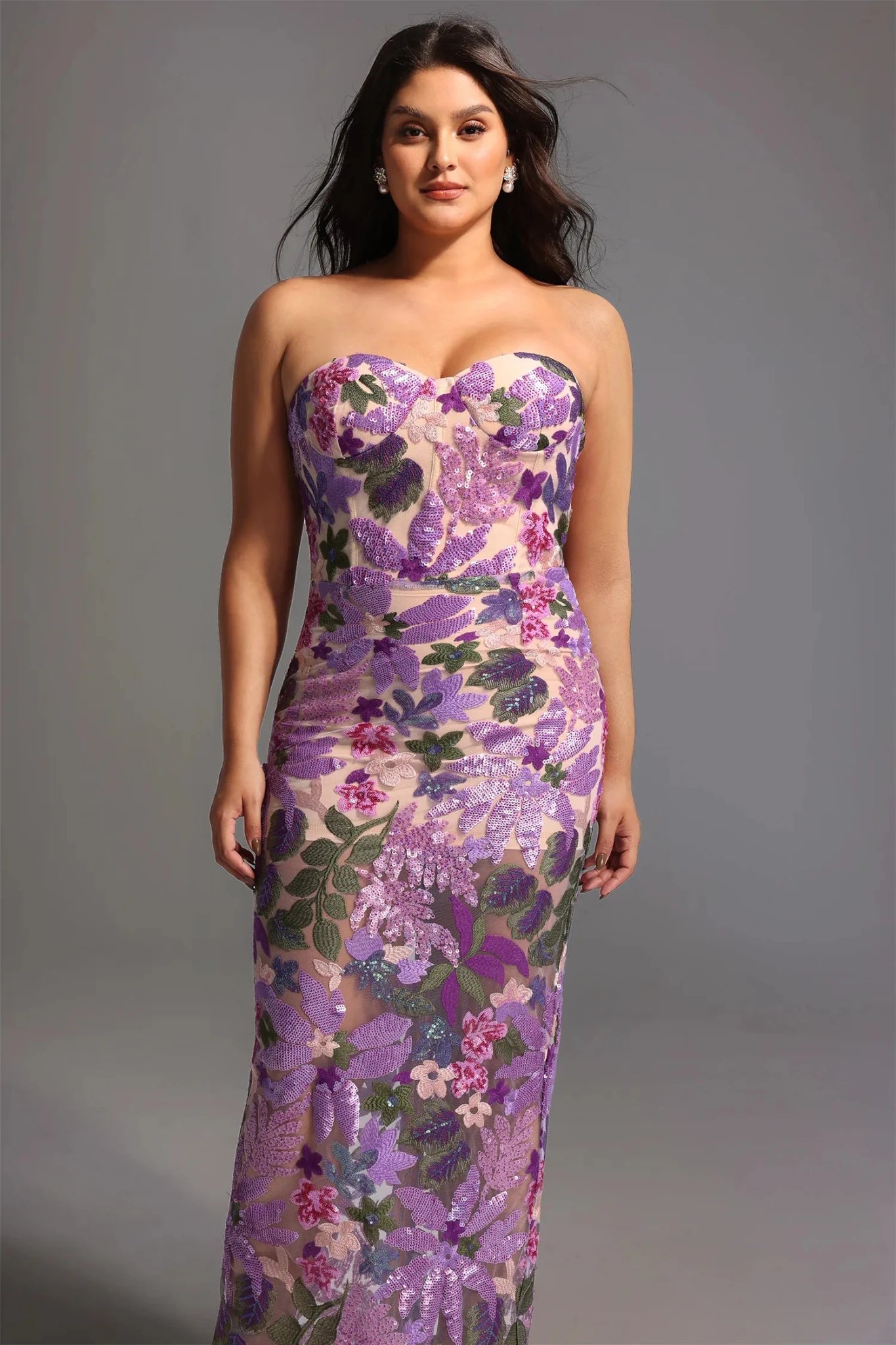 Mariposa Embellished Strapless Midi Dress – Lilac Floral - Styled Collective