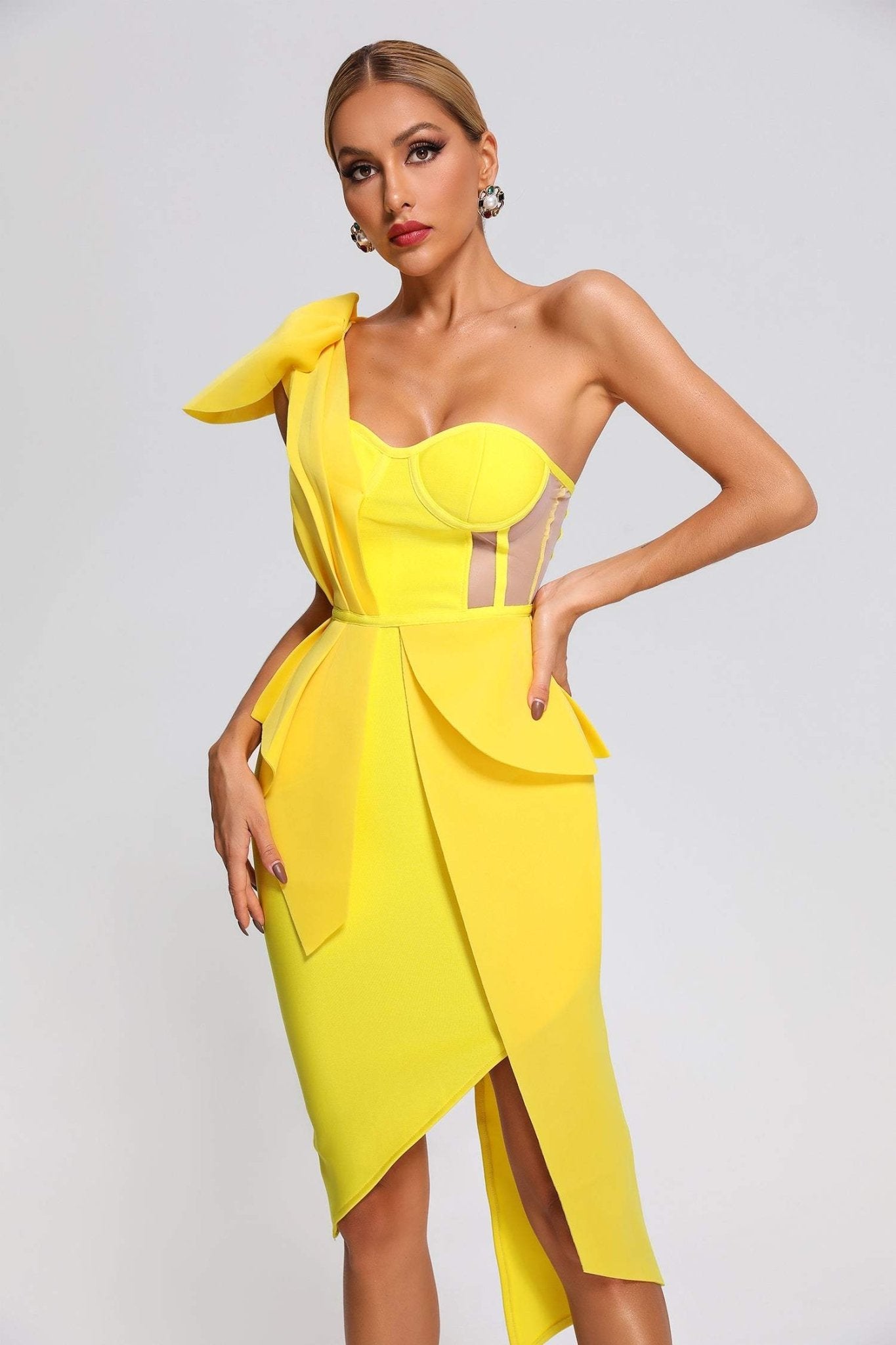 Maritza – Sculptural One - Shoulder Peplum Dress - Styled Collective