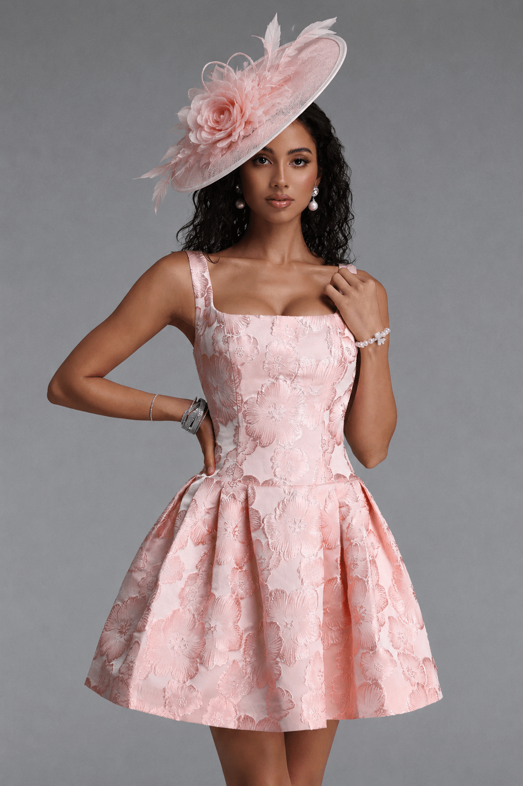 Nikki Jacquard Mini Dress - Blush Pink - Styled Collective