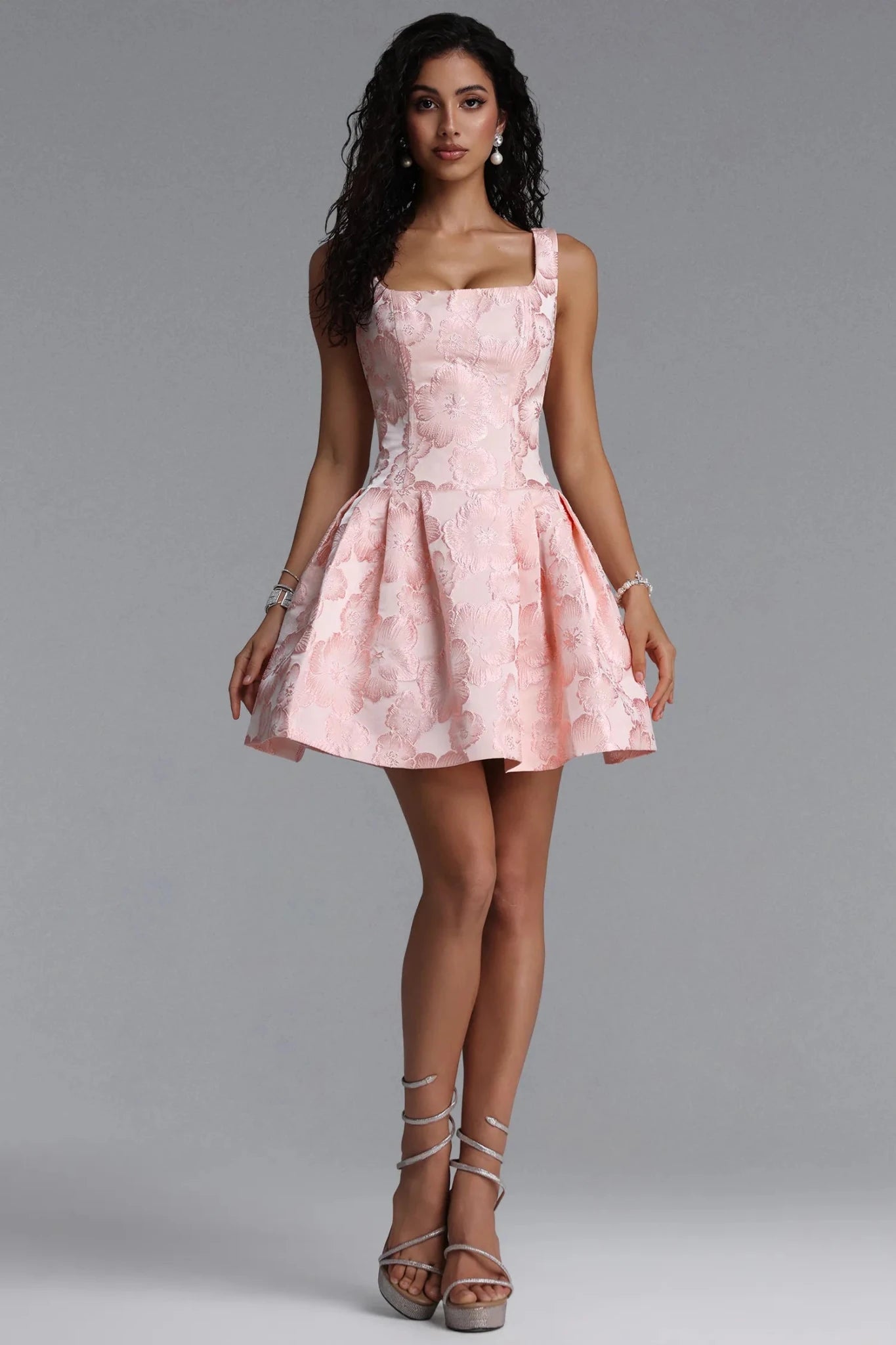 Nikki Jacquard Mini Dress - Blush Pink - Styled Collective