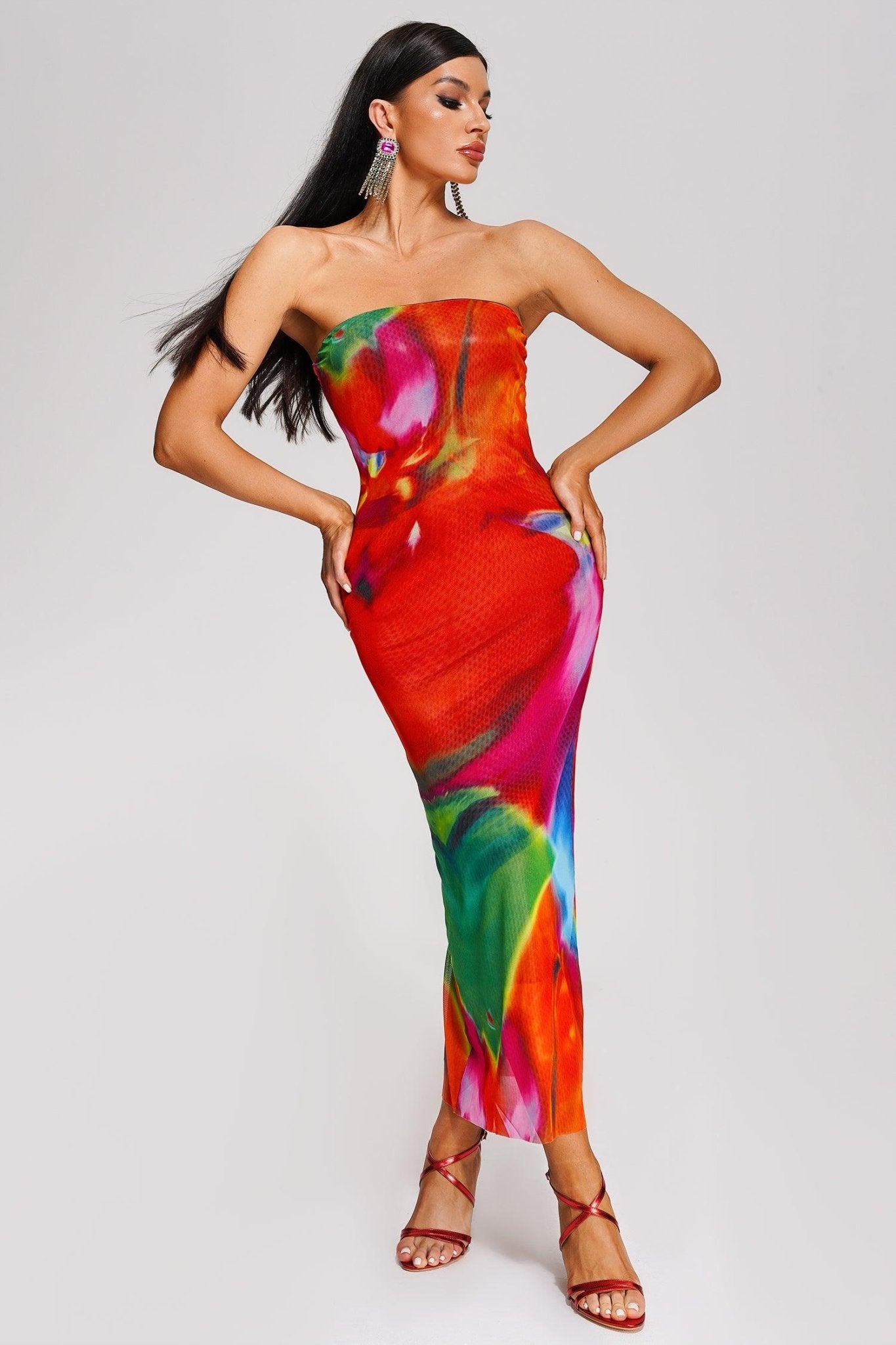 Opala Strapless Printed Midi Dress - Styled Collective