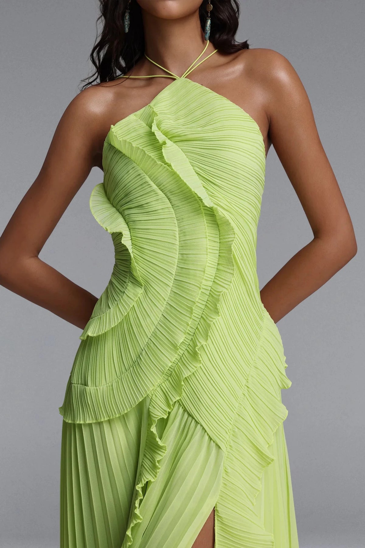 Perla Pleated Maxi Dress - Lime Green | Spring Racing Dress - Styled Collective