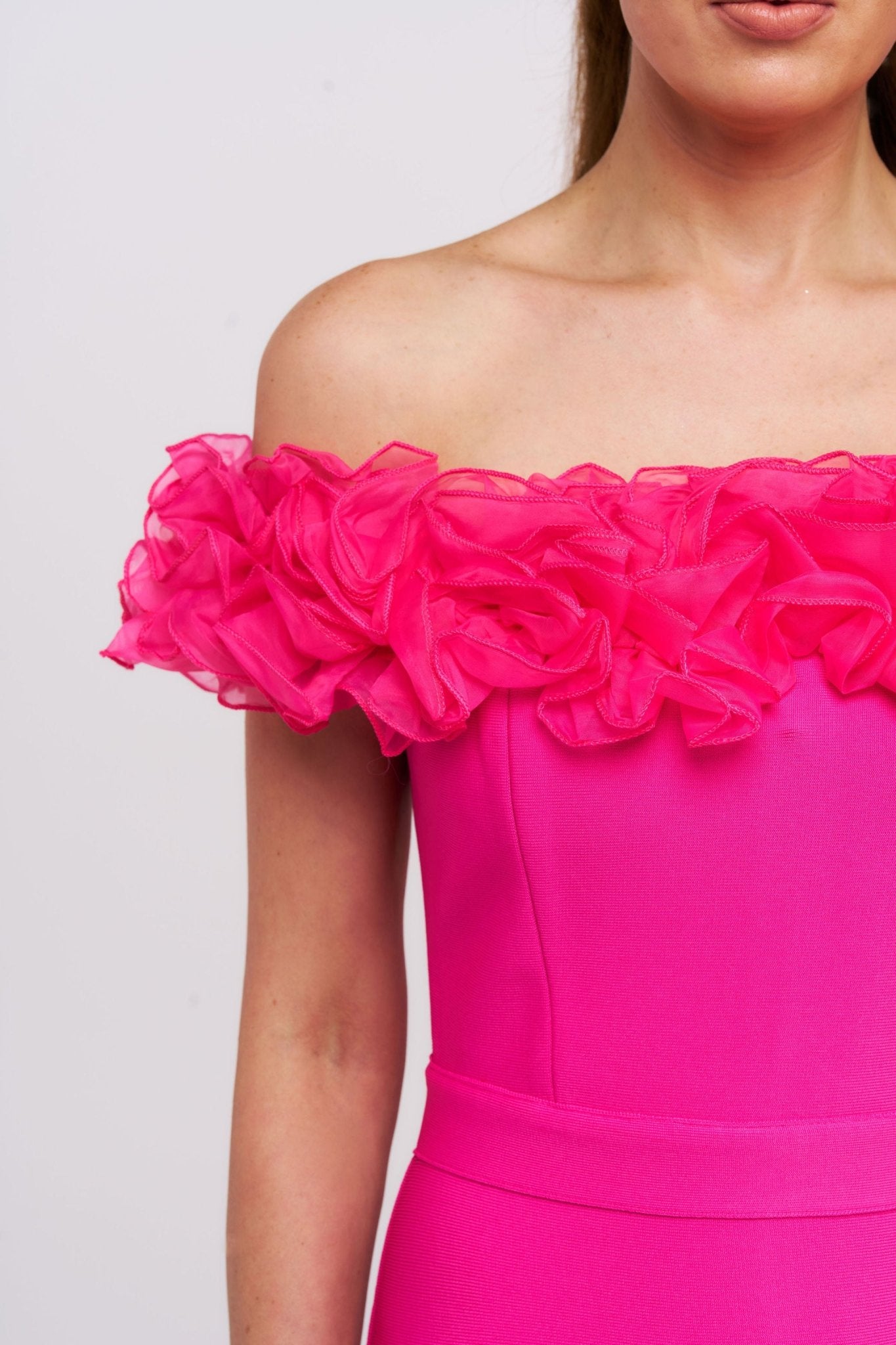 Rafaela Off The Shoulder Midi Dress with 3D Rose Detail - Styled Collective