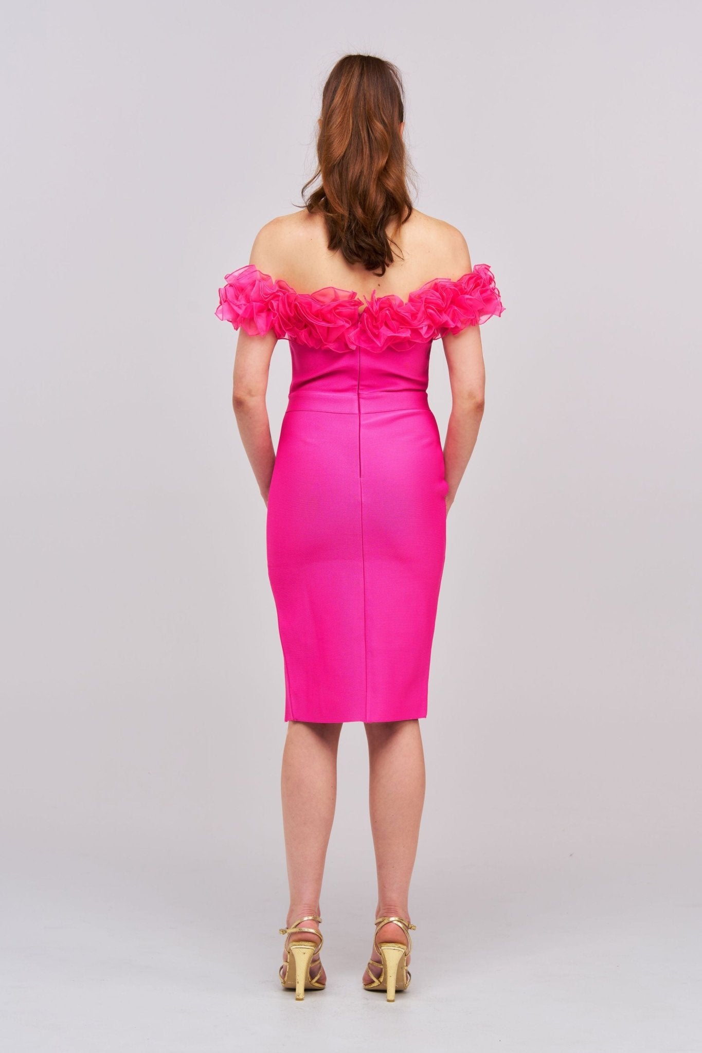 Rafaela Off The Shoulder Midi Dress with 3D Rose Detail - Styled Collective