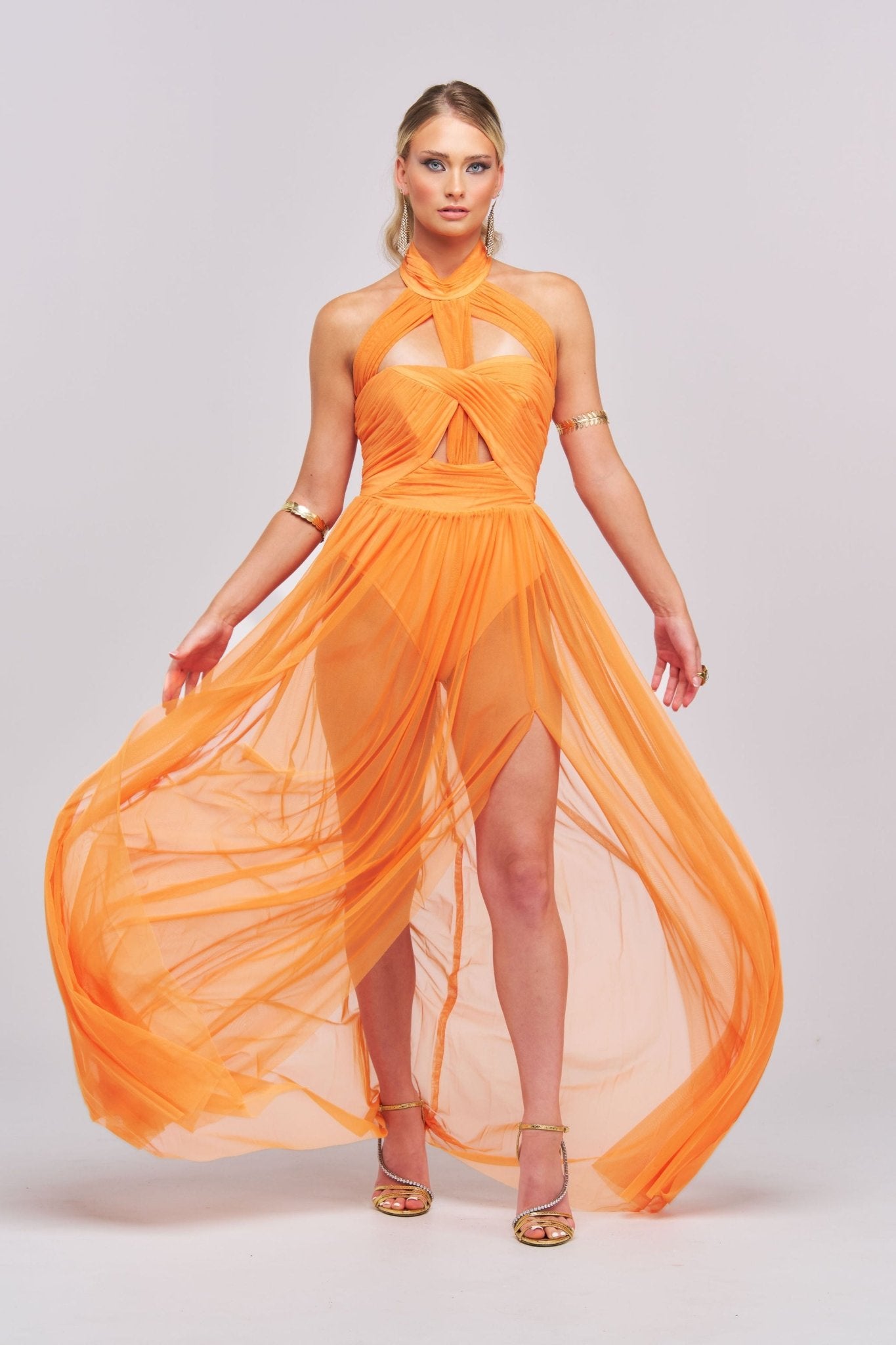 Rivka Halterneck Twist Mesh Maxi Dress - Styled Collective