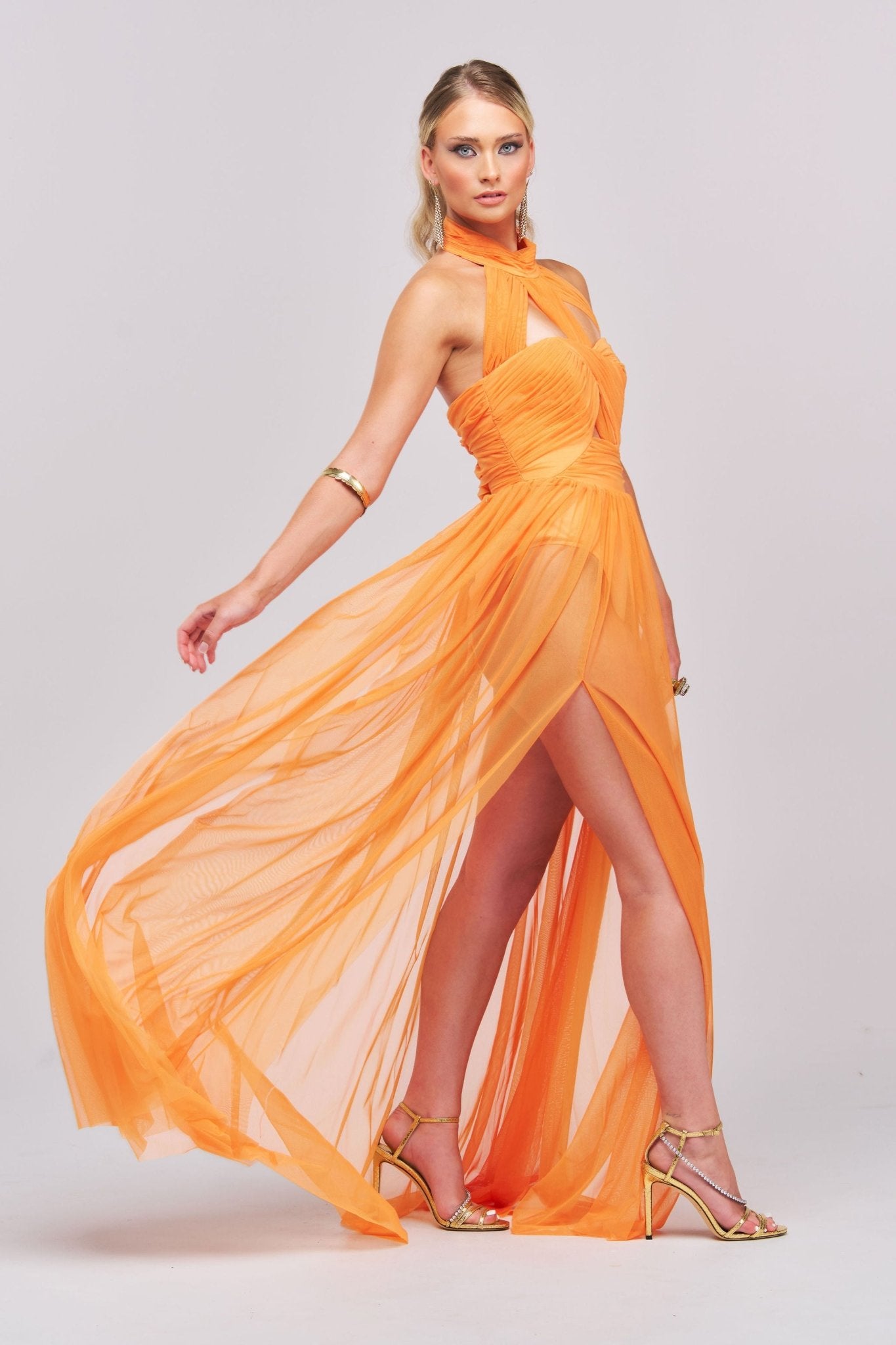 Rivka Halterneck Twist Mesh Maxi Dress - Styled Collective