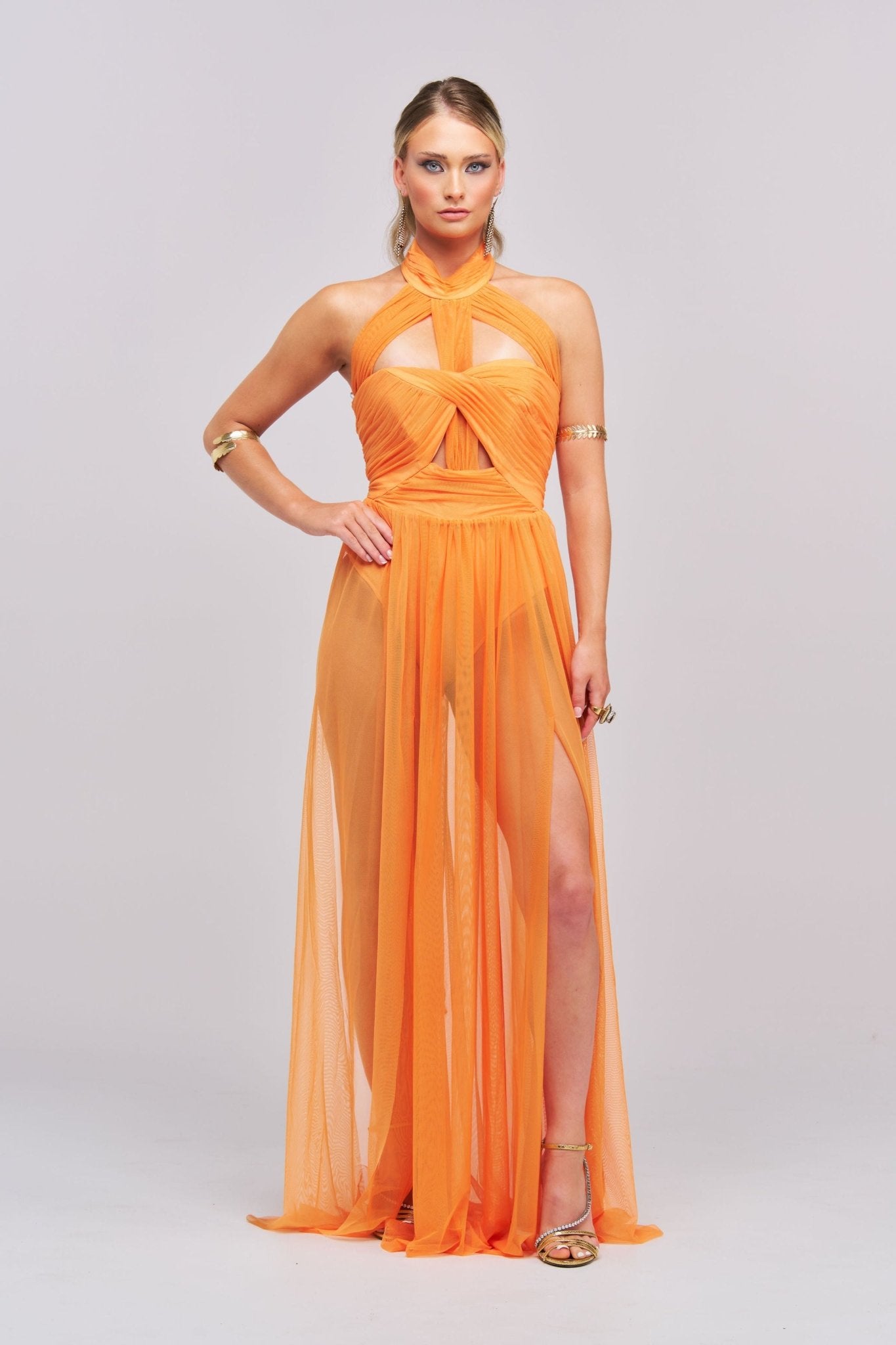 Rivka Halterneck Twist Mesh Maxi Dress - Styled Collective