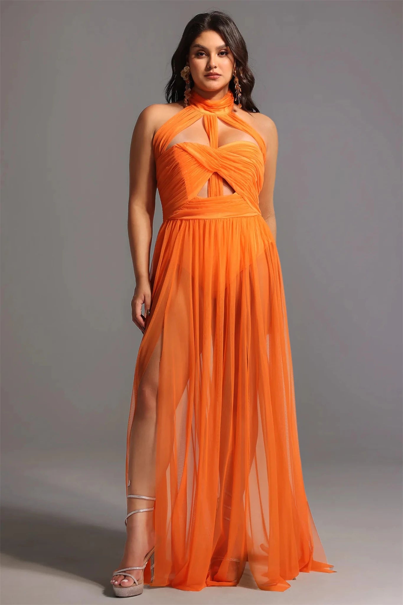 Rivka Halterneck Twist Mesh Maxi Dress - Styled Collective