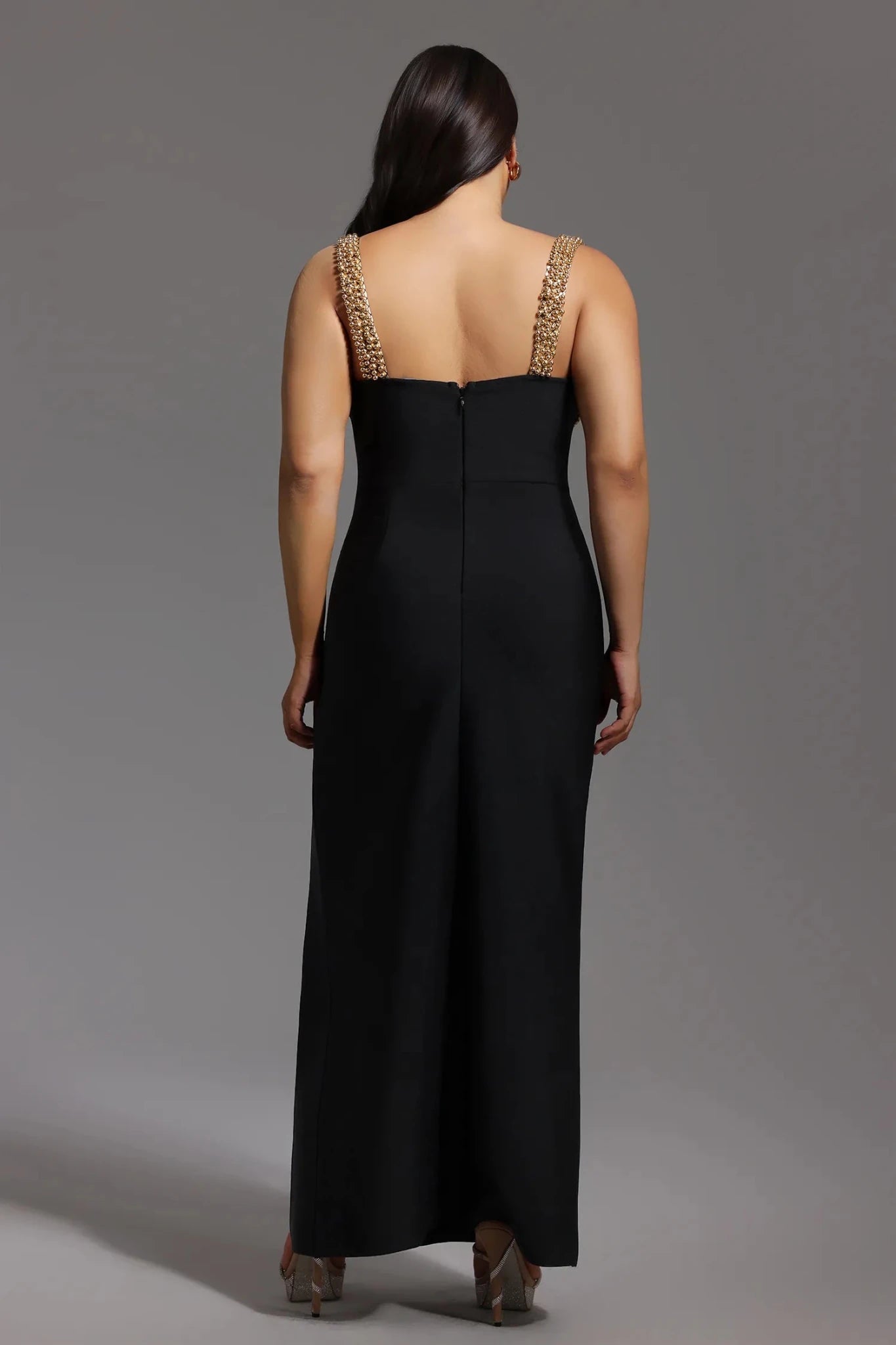 Sienna Pearl Cut - Out Gown – Gold Embellished Statement Evening Gown - Styled Collective