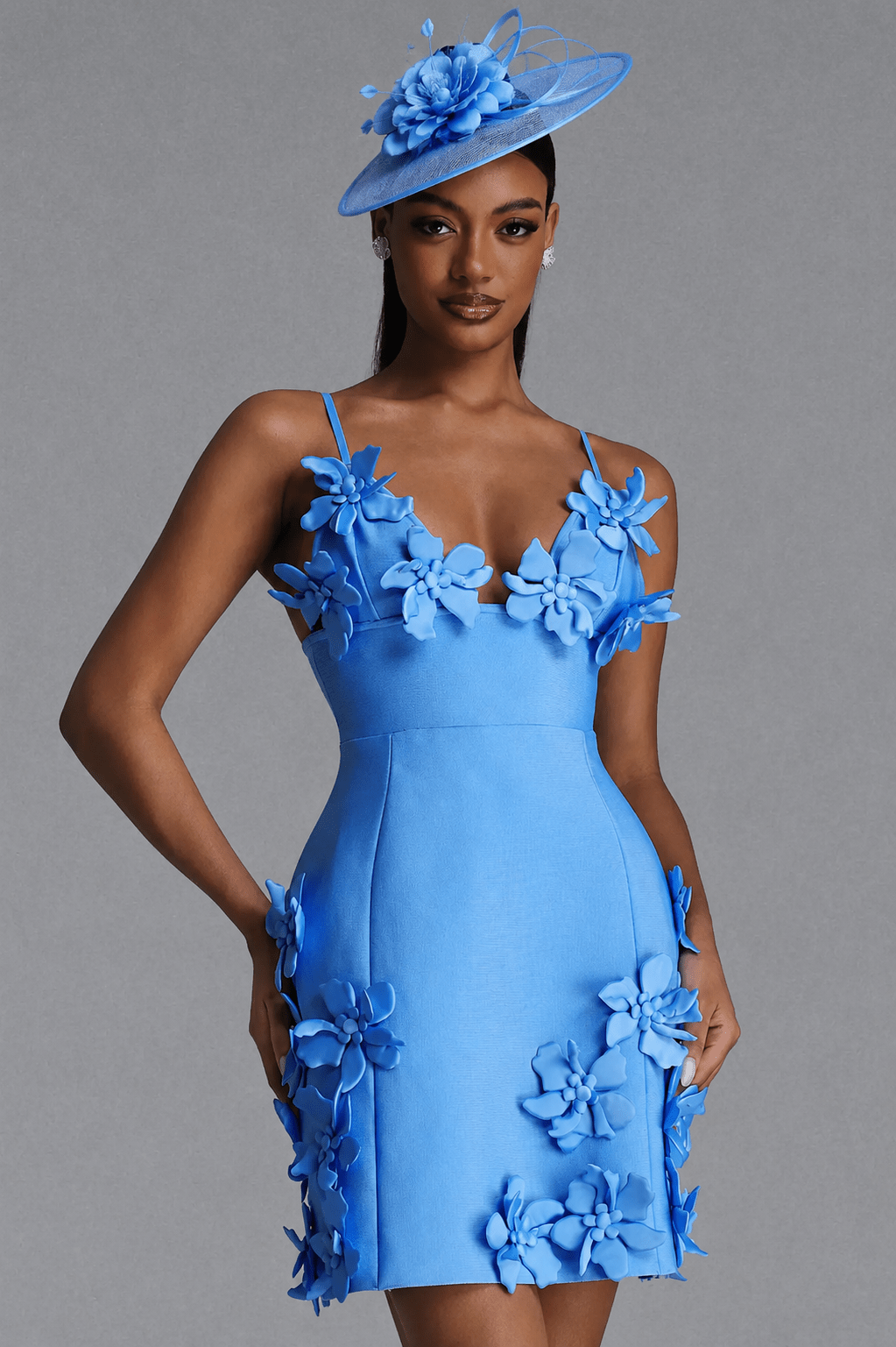 Tahlia Blue Floral Appliqué Mini Dress - Spring racing - Styled Collective