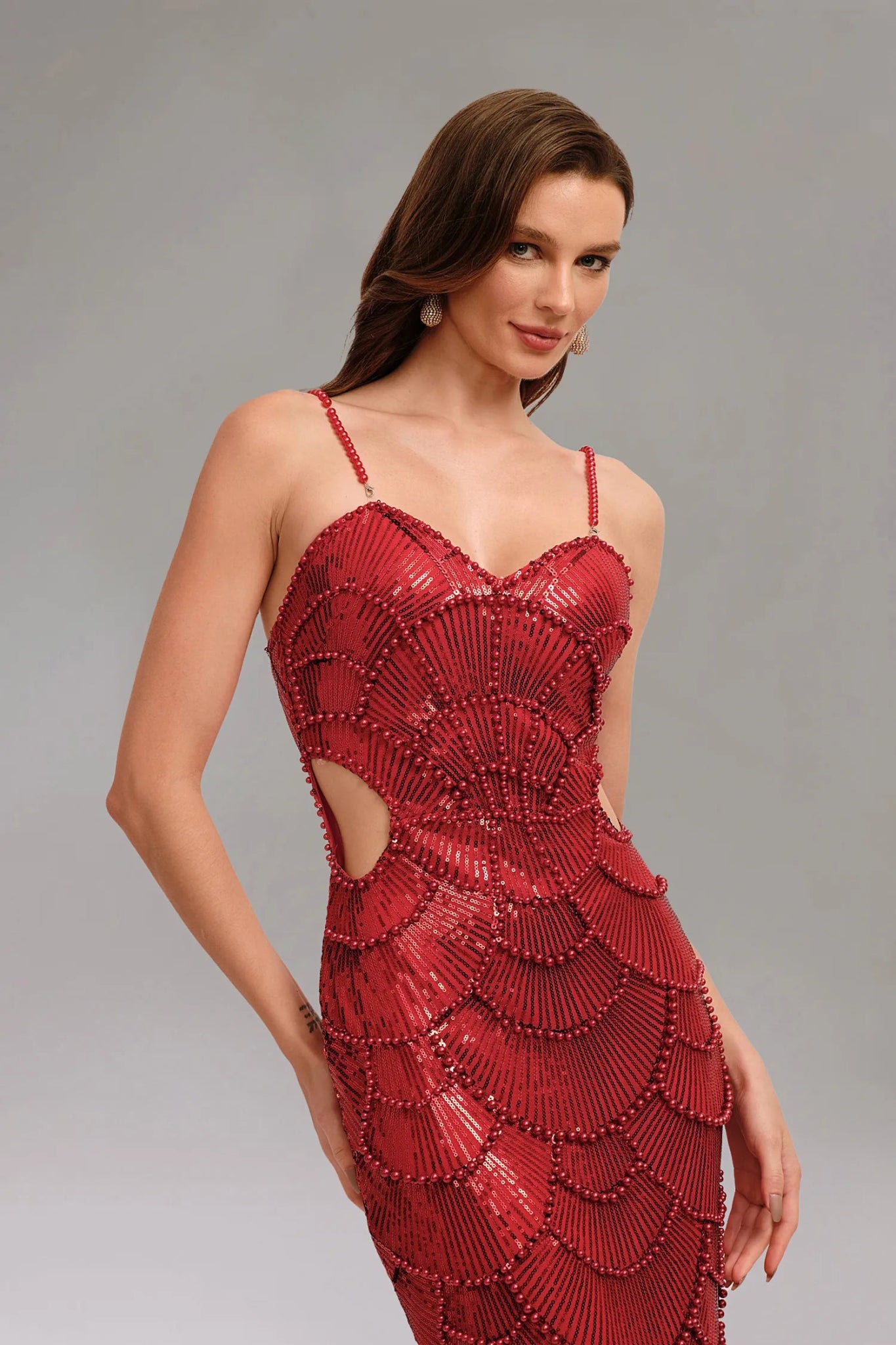 Teresa Midi – Red Festive Sequin Dress - Styled Collective