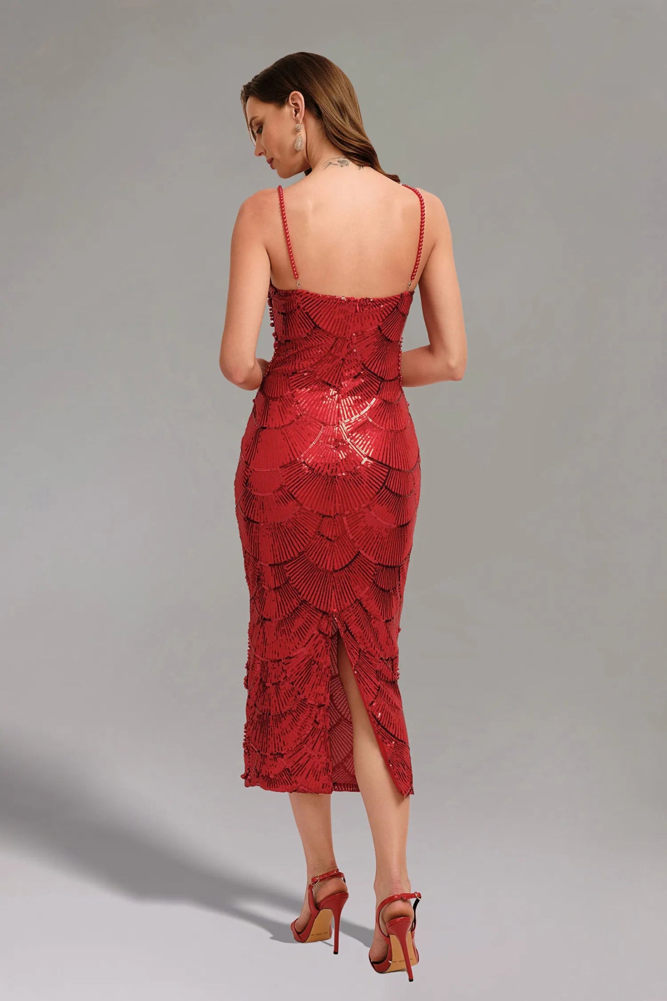 Teresa Midi – Red Festive Sequin Dress - Styled Collective