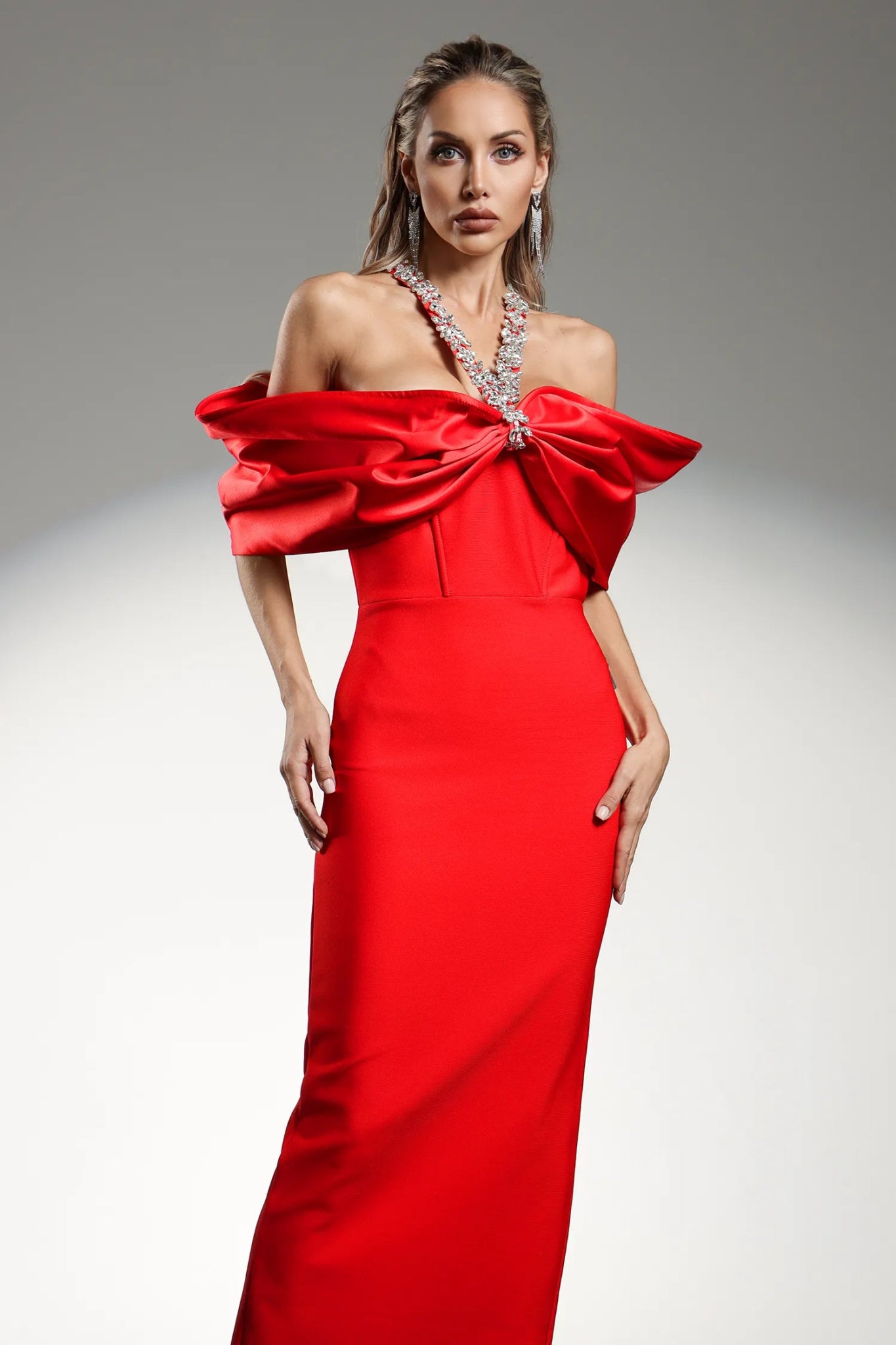Valentina – Red Bow Strapless Gown - Styled Collective