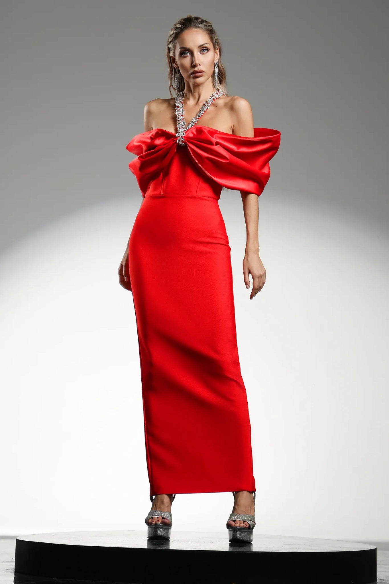 Valentina – Red Bow Strapless Gown - Styled Collective