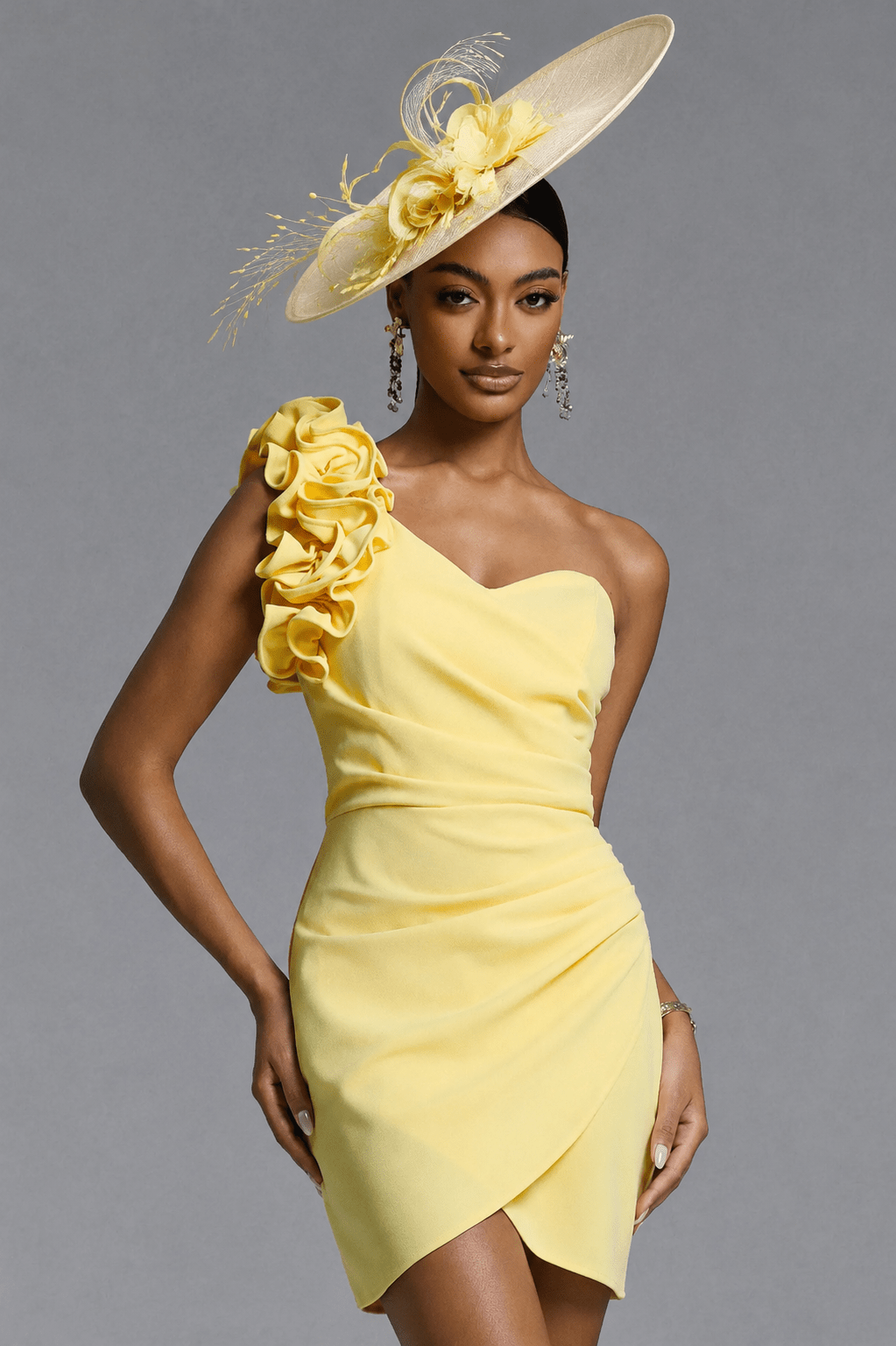 Vivienne Yellow One Shoulder Mini Dress | Spring Racing Dress - Styled Collective