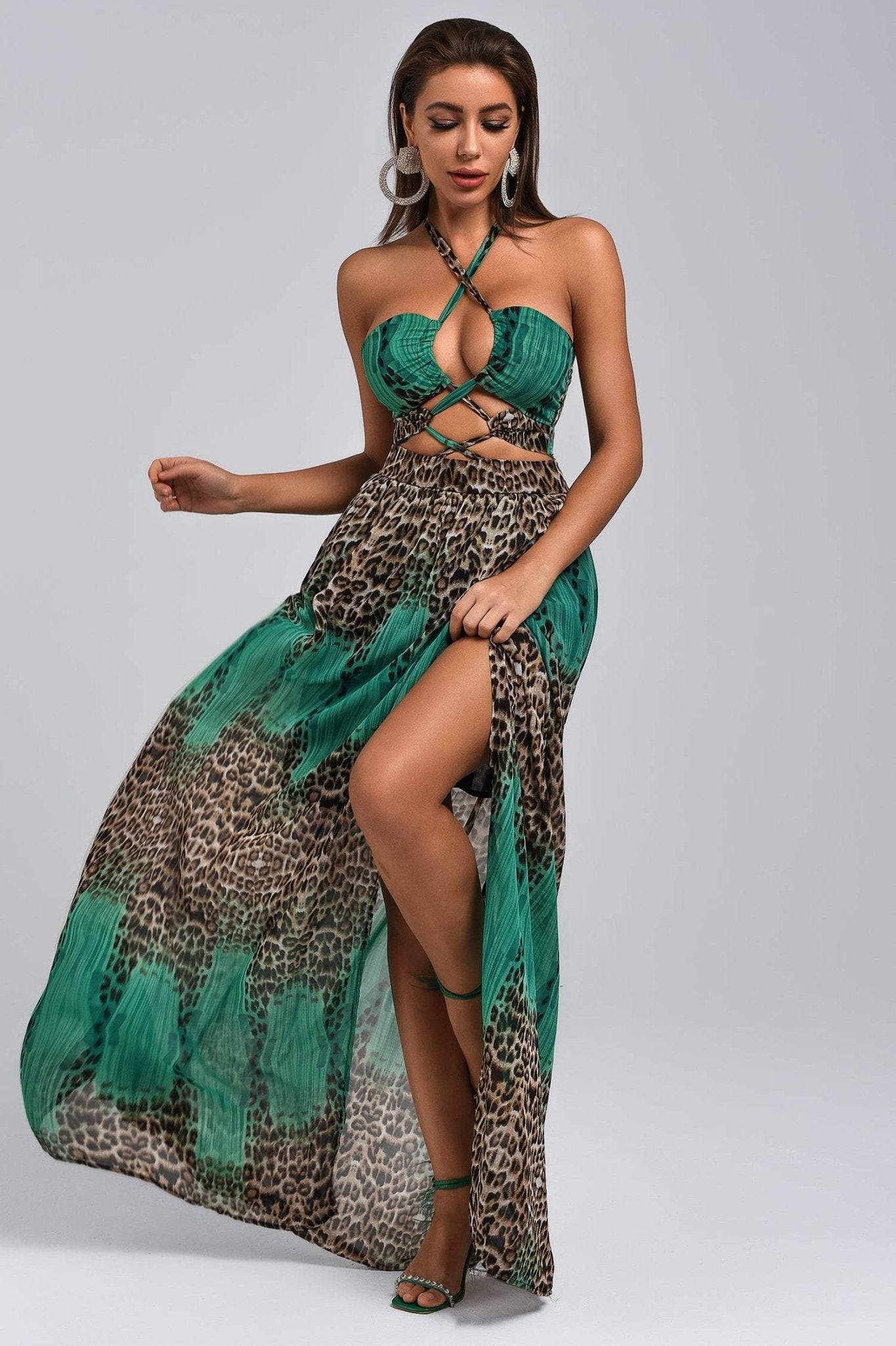 Vix Halter Leopard Maxi Dress - Styled Collective
