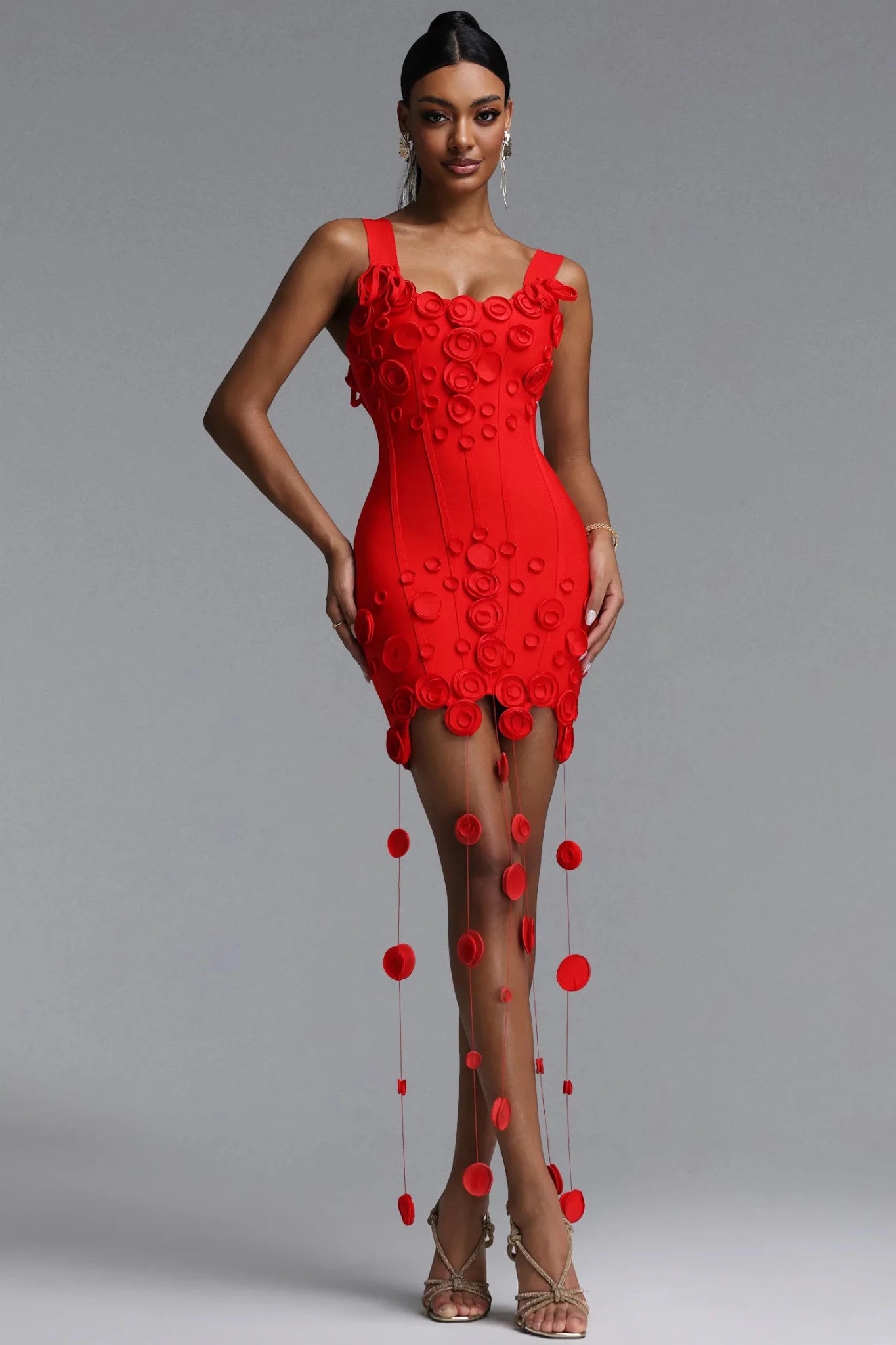 WYNTER APPLIQUÉ MINI DRESS - RED - Styled Collective