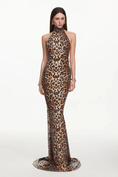 gold dress long sleeve Embellished Long Formal Gown with Cape Sleeves Rose Gold / Large